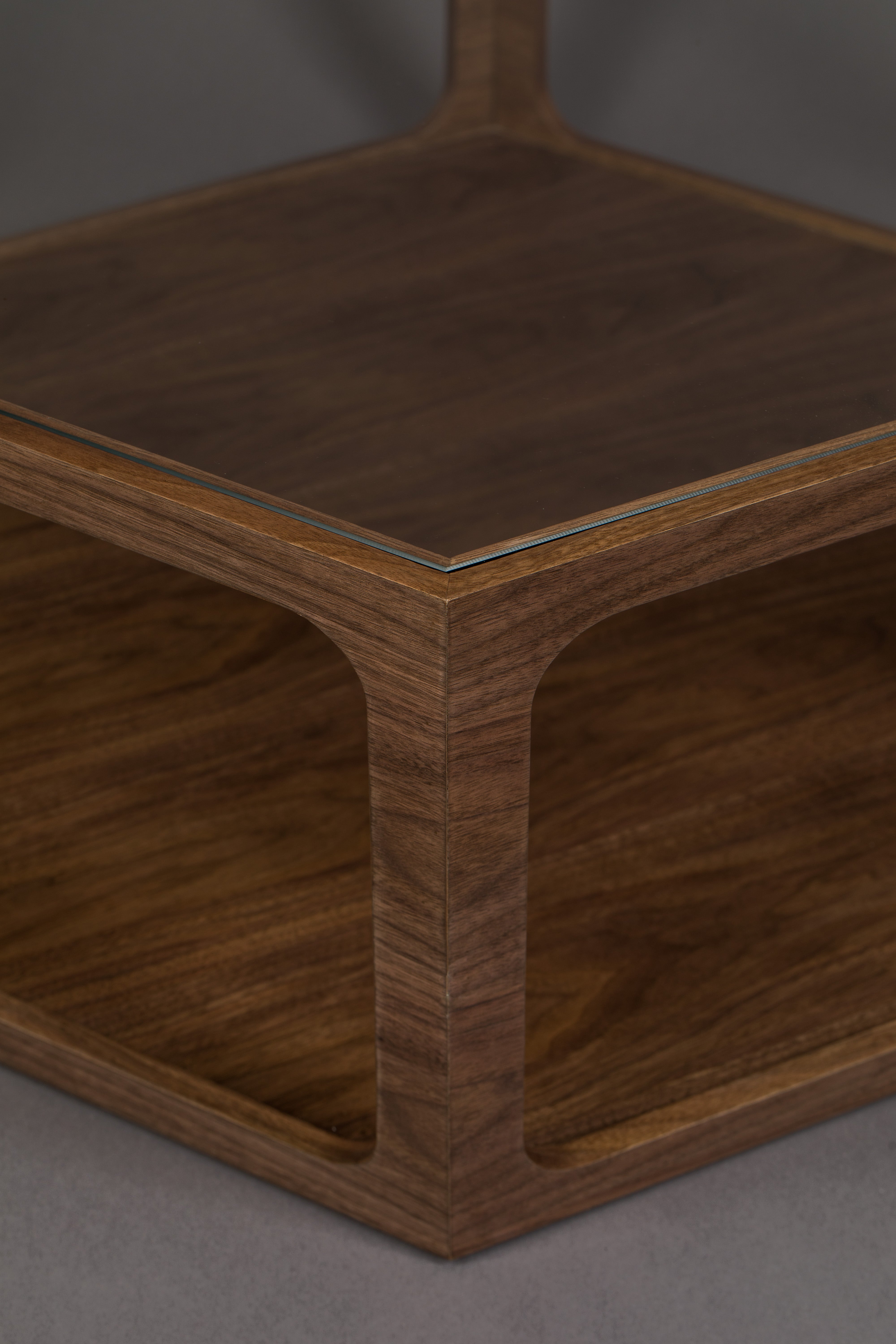 Dutchbone Sita Walnut Brown Wood & Glass Hexagon Coffee Table